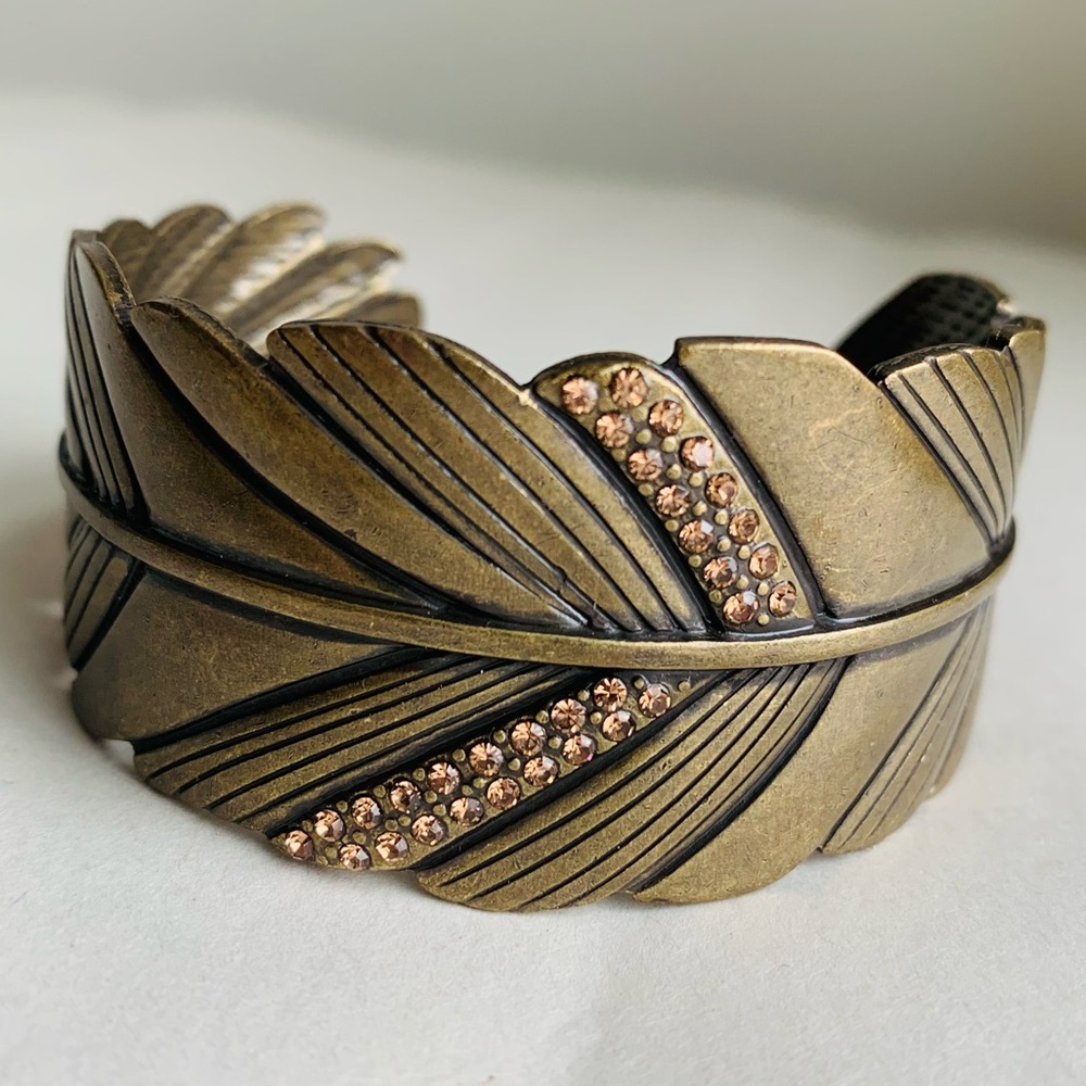 Paparazzi Bronze Feather Cuff Gold Rose Leaf Botanical Jewelry Bangle Bracelet